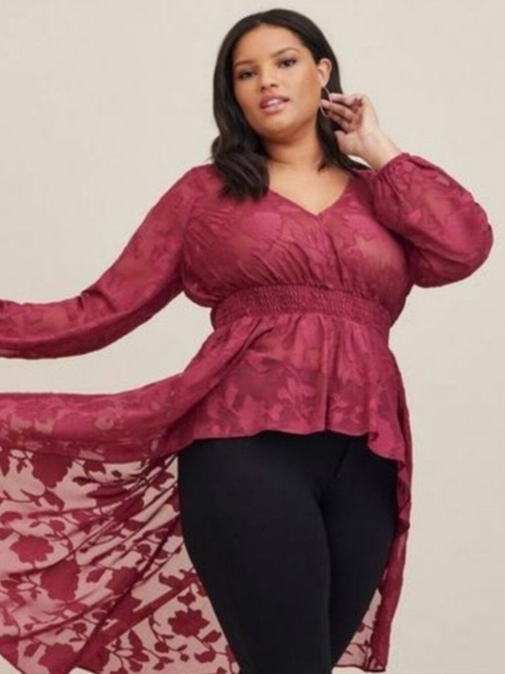 Torrid Wine Floral Burnout Chiffon Hi Low Tunic Top 4X NWT